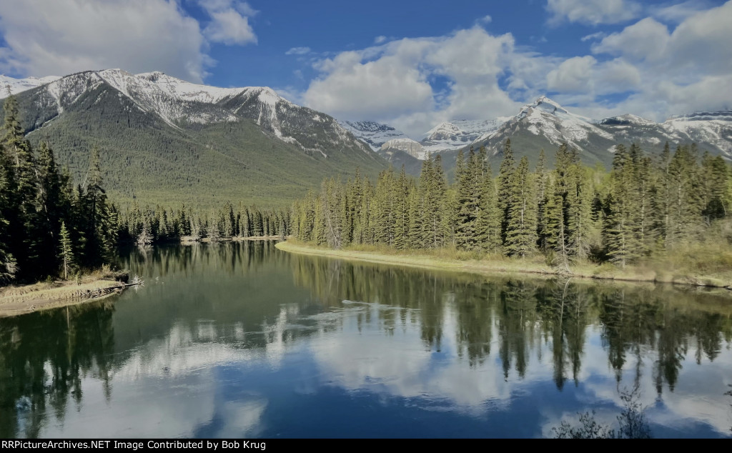 The Bow River, viewed from the Rocky Mountaineer while rounding Morant's Curve